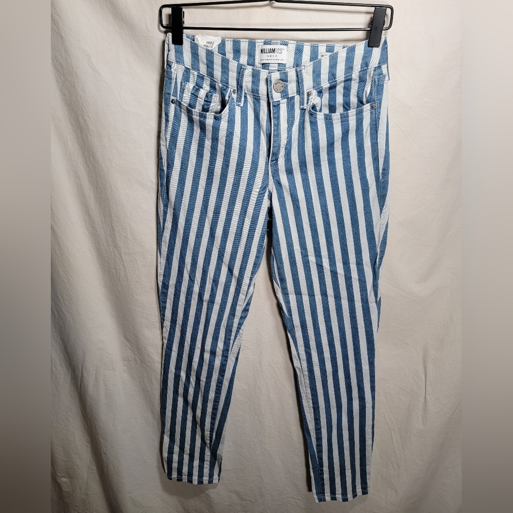NWT William Rast Perfect Ankle Skinny Blue White Stripe Jeans Womens 26 NEW!